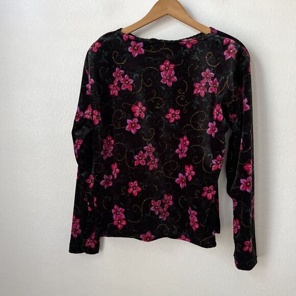 Vintage 80s 90s Jaclyn Smith stretch velour top pink black long sleeve S/M - Picture 5 of 6